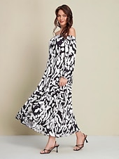 abordables robe décontractée imprimée-robe longue en satin à épaules dénudées et imprimé graffiti abstrait