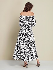 abordables robe décontractée imprimée-robe longue en satin à épaules dénudées et imprimé graffiti abstrait