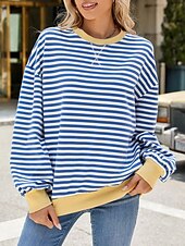 billiga Grafisk butik Sweatshirts &amp; Huvtröjor-tröja dam sweatshirt ledigt randig vardagskläder gå ut rund hals tryck långärmad svart röd blå lila vår höst vinter