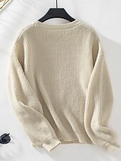 preiswerte Grafische Muster und Details-Damen Pullover Stilvoll Feste Farbe Gerippt Rundhalsausschnitt Strick Laternenärmel Langarm Lange Oberteile Stricken Arbeit Täglich Weiß Beige Herbst Winter