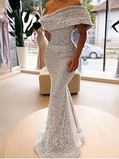 preiswerte Sekt-goldenes Meerjungfrau-Abendkleid mit Pailletten, elegantes, formelles, bodenlanges, ärmelloses, schulterfreies Maskenballkleid 2025