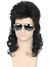 economico Parrucche storiche-Parrucche per uomini anni &#039;80 mullet parrucca nera riccia maschile costumi carnevale parrucca rocker punk lunga Parrucche di Halloween