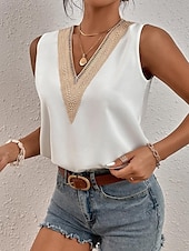preiswerte Spitzenoberteile-Damen Weiße Elegante Spitzen Tops Loch Bluse Spitzen Top Arbeit Ausgehen Vintage Stylisch Ärmellos Romantische Petite Tops Sommer Urlaub Trag Schwarz Sommer Frühling