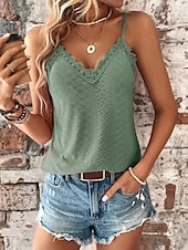 baratos Camisolas &amp; Baby Dolls de mulher-Camiseta regata feminina branca amarela rosa lisa com corte de renda moda de rua ajuste regular S
