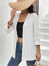 billiga bomberjacka-Dam Kappa Utomhus Gata Dagligen Vår Höst Normal Täcka Normal Vindtät Andningsfunktion Stylish Nutida Ledigt Jacka Långärmad Slät Spetsar Vit