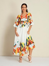 בגדי ריקוד נשים המקסי שמלת מקסי לבן חצי שרוול הדפסים גרפיים קשירה מאחור קיץ קיץ & אביב צווארון V חופשה יום יומי קז'ואל S M L זול הדפס שמלת קז'ואל-בגדי ריקוד נשים המקסי שמלת מקסי לבן חצי שרוול הדפסים גרפיים קשירה מאחור קיץ קיץ & אביב צווארון V חופשה יום יומי קז'ואל S M L