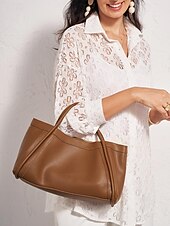 cheap Handbag &amp; Totes-Women&#039;s Elegant Brown Leather Handbag with Dual Handles for Everyday Use
