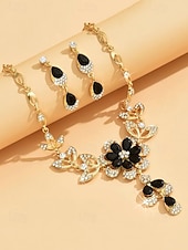 voordelige Dames ketting-elegante sieradenset met zwarte edelstenen en kristallen - goudkleurige ketting en oorbellen voor avondkleding en speciale gelegenheden