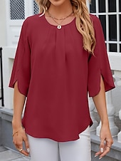 cheap Women&#039;s Plain Tops-Shirt Blouse Women&#039;s White Pink Wine Plain Sexy Street Daily Fashion Round Neck Regular Fit S