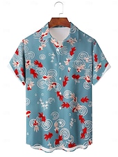 economico Stampa oceanica-Per uomo Tropicale Prodotti per pesci Camicia hawaiana Camicia Aloha Camicie stampate Maniche corte Camicia Colletto Informale Per uscire Fine settimana Beige M L XL