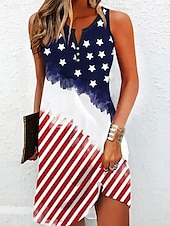 cheap Independence Day Dress-Independence Day Women&#039;s Patriotic Fourth of July Dress Mini Dress Petite Dress T Shirt Dress Tee Dress Sundress Summer Dress Active Fashion Streetwear Outdoor Vacation Street Regular Fit Flag