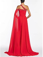 cheap BLACK-A-Line Evening Gown Elegant Dress Formal Floor Length Sleeveless One Shoulder Chiffon with Sequin
