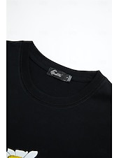 abordables Camiseta floral-Mujer Camiseta Negro Blanco Amarillo Graphic Margarita Estampado Manga Corta Diario Noche Básico Escote Redondo Regular 100% Algodón Flor S
