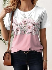 Dames T-shirt Bloemig Kleurenblok Stijlvol Casual Korte mouw Strakke ronde hals Normale tops Dagelijks Afdrukken Wit Blozend Roze blauw Groen Regenboog Zomer voordelige Bloementhee-Dames T-shirt Bloemig Kleurenblok Stijlvol Casual Korte mouw Strakke ronde hals Normale tops Dagelijks Afdrukken Wit Blozend Roze blauw Groen Regenboog Zomer