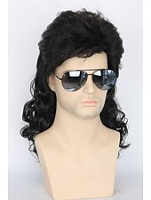 economico Parrucche storiche-Parrucche per uomini anni &#039;80 mullet parrucca nera riccia maschile costumi carnevale parrucca rocker punk lunga Parrucche di Halloween
