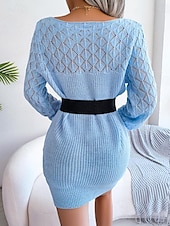 ieftine Rochii tricotate-Pentru femei Rochii Tricot Rochie Mini Elegant Stilat Simplu Zilnic Stil Nautic Manșon Lung 2023 Potrivire Largă Alb Roz Îmbujorat Albastru piscină S M L