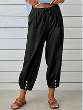 abordables Pantalon droit-Femme Taille EU / US Large Sarouel Décontractées Pantalon Harlem Longueur genou Taille haute Couleur Pleine Poche Sarouel Respirabilité Extérieur Non Elastique Extérieur Casual Quotidien Noir