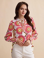 economico camicie, top e camicette-camicia con scollo a V e stampa floreale in raso