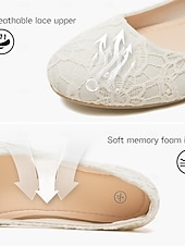 billige Mor til bruden/groom-Dame bryllup sko Valentines gaver Fest Blomstret Broderi Bryllupsleiligheter Brudesko Brudepike sko Flat hæl Rund Tå Elegant Søt Blonder Tøfler Svart Hvit Krystall