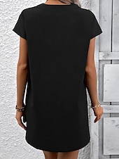 preiswerte Blusenkleider-Damen Arbeitskleidung A Linie Kleid Modisch B¨¹ro Arbeitsmode Minikleid Bedruckt V Ausschnitt Kurzarm Farbblock Lockere Passform Schwarz Sommer S M L XL 2XL