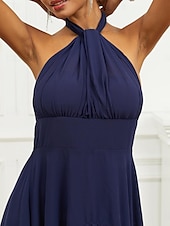 abordables Robes de vacances-Robe Trapèze Femme Robe mi-longue Ruché Ceinturé robe demoiselle d honneur Soirée Cocktail Elégant Grande occasion Une Epaule Sans Manches Ample bleu marine S M L XL 2XL