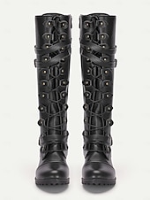 baratos Botas de combate-botas de combate góticas vintage femininas – botas de cano alto com fivela preta para cosplay e uso diário