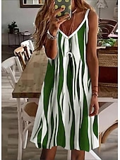 abordables Robes Rayés et Géométriques-Femme Robe mi-longue Robe casual Robe à Bretelles Mini-robe Robe d&#039;été mode basique Sexy Vacances du quotidien Rendez-vous Standard Rayé Sans Manches Col V Noir Vin Bleu Vert Eté Printemps