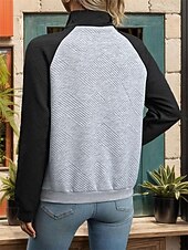 billige Teksturert hettegensere og sweatshirt-Dame Teksturert genser Fargeblokk Fritid Langermet Crew-hals Vanlige topper Hverdag Svart Høst vinter