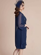 economico Con giacca-Abito a due pezzi madre della sposa abito elegante scollatura a gioiello lunghezza ginocchio pizzo chiffon elasticizzato maniche 3/4 giacca inclusa abito con pizzo 2025 taglia personalizzata gratuita