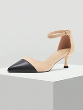 Stylish Women's Two-Tone Pointed Toe Kitten Heel Ankle Strap Pumps - Perfect for Office and Formal Occasions 10