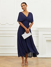 abordables Robes de vacances-Robe Trapèze Femme Robe mi-longue Ruché Ceinturé robe demoiselle d honneur Soirée Cocktail Elégant Grande occasion Une Epaule Sans Manches Ample bleu marine S M L XL 2XL
