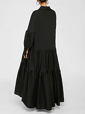 abordables robe longue noire-robe noire Robe chemise Femme Robe Maxi A Volants Soirée Travail basique Grande occasion Col de Chemise manche longue Standard Noir Blanche Bleu S M L XL 2XL
