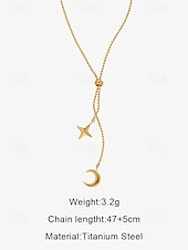 abordables Collier pour femme-collier pendentif étoile et lune en or pour femme - chaîne lariat en acier titane parfaite pour les styles décontractés et élégants