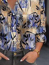 cheap Floral Tops-Women&#039;s Shirt Stylish Modern Ombre Print Long Sleeve Shirt Collar Work Daily Lavender Spring Fall