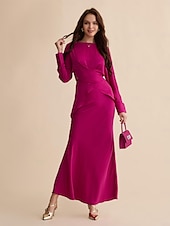 billige dameskjørt-sateng bryllup gjest mid midje elegant party maxi skjørt