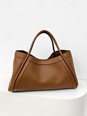 cheap Handbag &amp; Totes-Women&#039;s Elegant Brown Leather Handbag with Dual Handles for Everyday Use