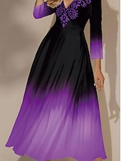 levne Boho šaty-Ženské maxi šaty swing šaty polofomální šaty květinové šaty tištěné šaty módní streetwear moderní formální outdoor dovolená regular fit ombre 3/4 rukáv V-výstřih růžová modrá oranžová
