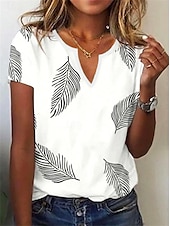 levne tričko umění a designu-dámské tričko henley shirt basic potisk listů krátký rukáv běžné topy do výstřihu dovolená víkend bílá růžová tmavě modrá modrá