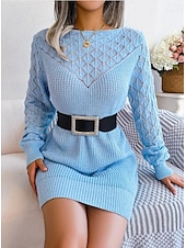 ieftine Rochii tricotate-Pentru femei Rochii Tricot Rochie Mini Elegant Stilat Simplu Zilnic Stil Nautic Manșon Lung 2023 Potrivire Largă Alb Roz Îmbujorat Albastru piscină S M L