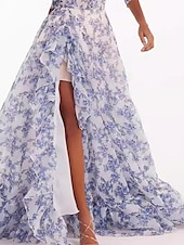 preiswerte Kleider für den-Damen Strandkleid Blumendruck asymmetrisch schulterfrei Laternenärmel langes Kleid Maxikleid süß stylisch Hochzeit Valentinstag Kurzarm Sommer Frühling