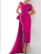 preiswerte SCHWARZ-Etui Abendkleid Elegantes Kleid Formelles Sweep/Brush Zug Ärmellos Eine Schulter Satin mit Feder Schleife(n) 2025