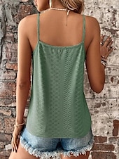 baratos Camisolas &amp; Baby Dolls de mulher-Camiseta regata feminina branca amarela rosa lisa com corte de renda moda de rua ajuste regular S
