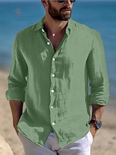 preiswerte Urlaub-Herren Hemd Leinenhemd Sommerhemd Strandbekleidung Freizeithemd Knopfhemd Einfach Urlaub Lässig Schwarz Weiß Rosa Blau Langarm Revers Frühling &amp; Sommer Bekleidung