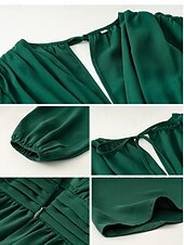 voordelige Chiffon Jurken-Dames Maxi-jurk Casual jurk Cocktail jurk Bruiloft gast jurk Chiffon jurk Elegant Maxi Casual Werk Straat Feestdagen Normale pasvorm Lange mouw V-hals Zwart Rood Marineblauw Groen Herfst