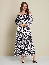 abordables robe décontractée imprimée-robe longue en satin à épaules dénudées et imprimé graffiti abstrait