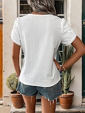 economico Top Semplici da Donna-Per donna Camicia Blusa Tinta unica Elegante Moda Essenziale Manica corta A V Top regolari Giornaliero Pizzo Bianco Estate Primavera