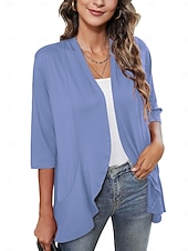 cheap Plain Blouses-Women's Blouse Ruffle Cardigan Work Elegant Stylish Modern 3/4 Length Sleeve Black Summer Spring