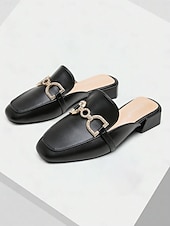 preiswerte Clogs &amp; Pantoletten für Damen-weiße Damen-Pantoletten aus Leder mit Strass-Schnalle – elegante Slipper zum Hineinschlüpfen für lässige und formelle Outfits