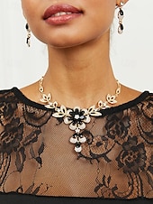 voordelige Dames ketting-elegante sieradenset met zwarte edelstenen en kristallen - goudkleurige ketting en oorbellen voor avondkleding en speciale gelegenheden