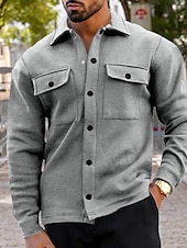 cheap Men&#039;s Jackets &amp; Coats-Men&#039;s Shirt Jacket Transition Jacket Daily Lightweight Pocket Spring Plain Streetwear Lapel Regular Black Light Grey Dark Gray Jacket
